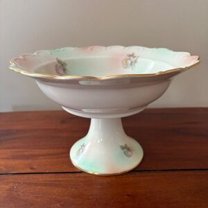 Schumann Arzberg Bavaria Pedestal Bowl Floral Gold Gilt Scalloped German 56